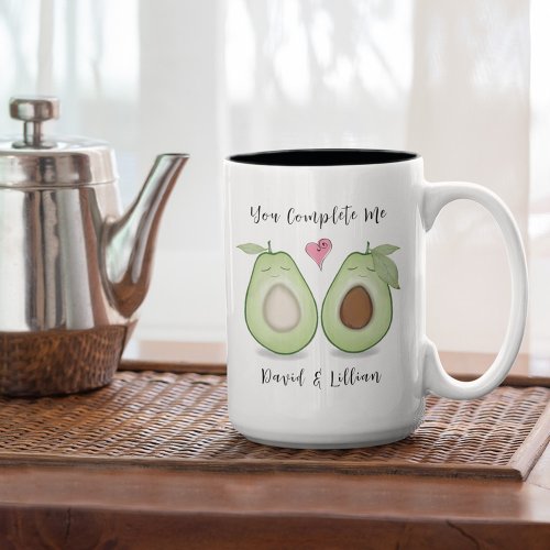 Happy Valentines Day Cute Funny Simple Avocados Two_Tone Coffee Mug