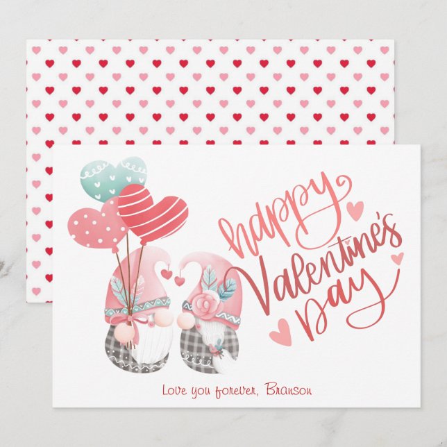 Happy Valentine's Day Cute Gnome Couple Valentine Note Card (Front/Back)