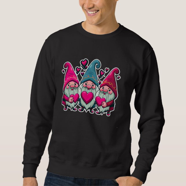 Happy Valentine's Day Cute Gnomes Graphic Romantic Sweatshirt (Front)