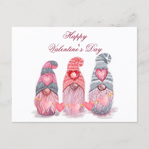 Happy Valentines Day Cute Gnomes with Hearts Postcard