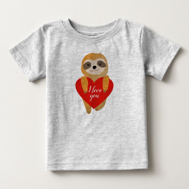 Happy Valentine's Day | Cute Heart Sloth Baby T-Shirt (Front)