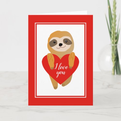 Happy Valentines Day  Cute Heart Sloth Holiday Card