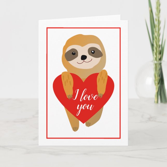 Happy Valentine's Day | Cute Heart Sloth Holiday Card (Front)