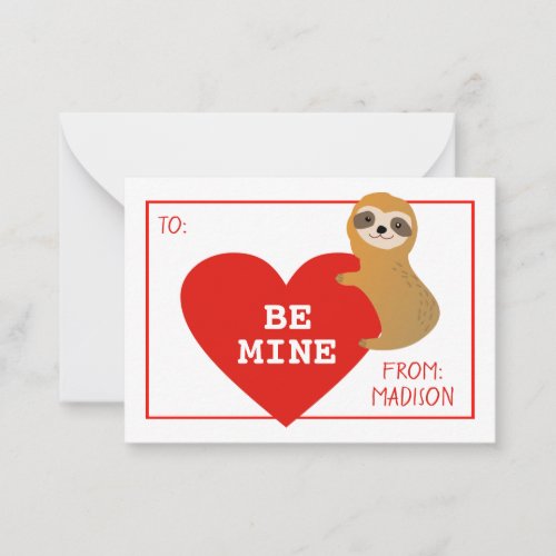 Happy Valentines Day  Cute Heart Sloth Note Card