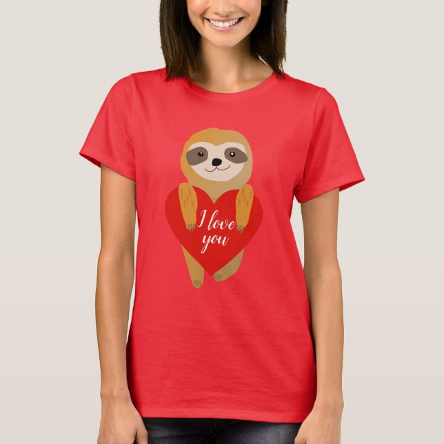 Happy Valentine's Day | Cute Heart Sloth T-Shirt (Front)