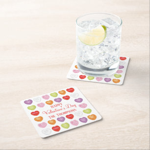 Happy Valentines Day Cute Heart Whimsical Square Paper Coaster