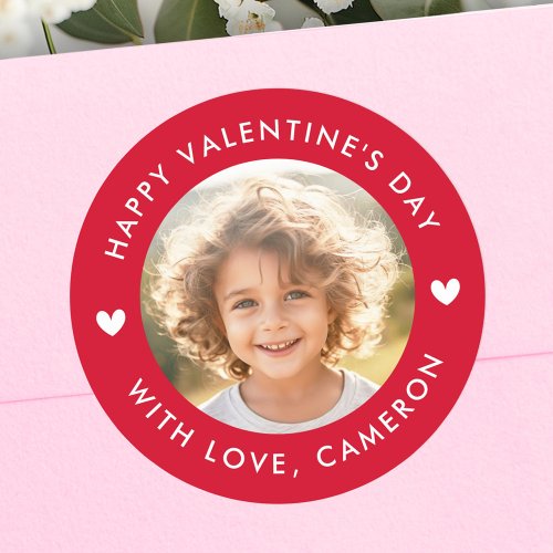 Happy Valentines day cute hearts red Classic Round Sticker
