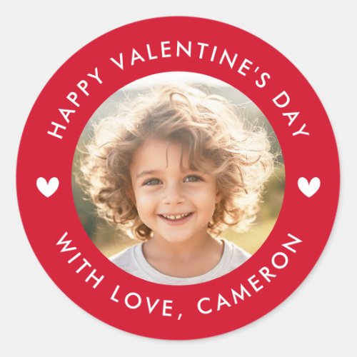 Happy Valentines day cute hearts red Classic Round Sticker