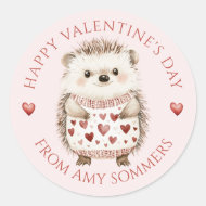 Happy Valentine's Day Cute Hedgehog Classic Round Sticker