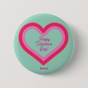 Happy Valentine's Day Cute Hot Pink Heart Girly Button