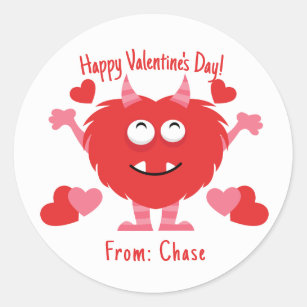 Happy Valentine's Day Cute Kid's Monster Classic Round Sticker