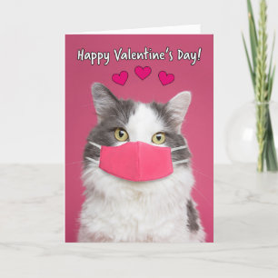 Happy Valentine's Day Cute Kitty Cat in Face Mask Holiday Card