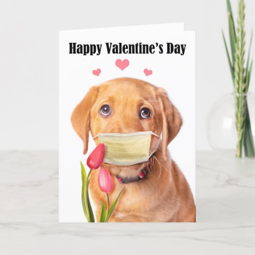 Happy Valentines Day Cute Lab Puppy in Face Mask Holiday Card