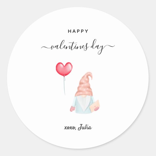 Happy Valentines Day Cute Love Gnome Heart Classic Round Sticker