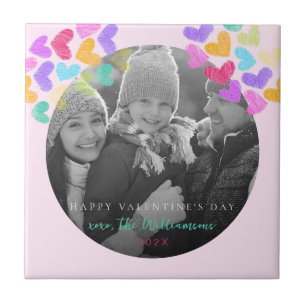 Happy Valentines Day Cute Pastel Hearts Photo Ceramic Tile