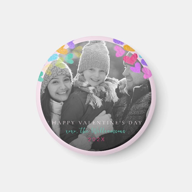 Happy Valentines Day Cute Pastel Hearts Photo Magnet (Front)