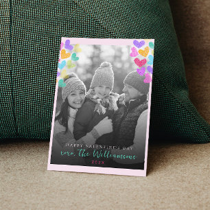 Happy Valentines Day Cute Pastel Hearts Photo Postcard
