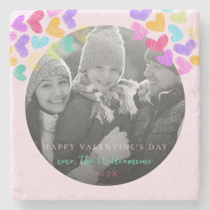 Happy Valentines Day Cute Pastel Hearts Photo Stone Coaster
