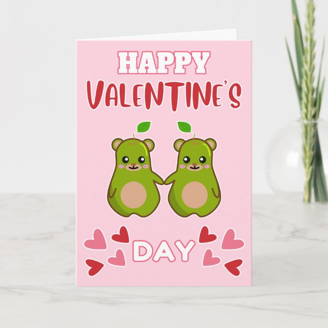 HAPPY VALENTINE'S DAY Cute Pear Bear Pair Holiday Card (Front)