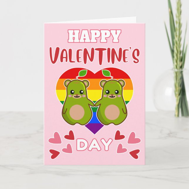 HAPPY VALENTINE'S DAY Cute Pear Bear Pair LGBT Holiday Card (Front)