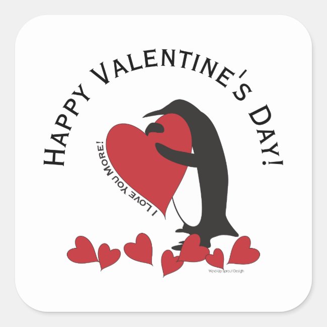 Happy Valentine's Day! Cute Penguin and Red Hearts