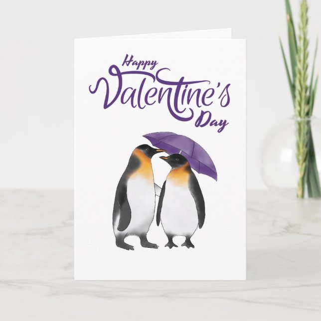 Happy Valentine's Day Cute Penguins Card (Front)