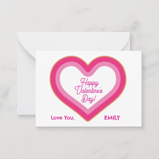 Happy Valentine's Day Cute Pink Big Heart Girly Note Card (Front)