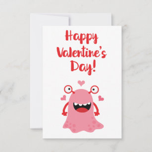 Happy Valentine's Day Cute Pink Cartoon Monster Note Card