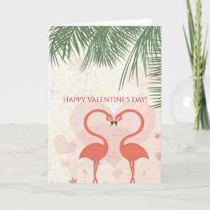 Happy Valentine's Day Cute Pink Flamingo Palm Tree Holiday Card