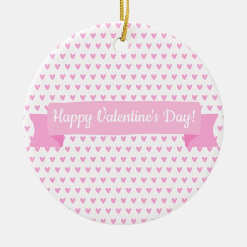 Happy Valentines Day  Cute Pink Hearts Pattern Ceramic Ornament
