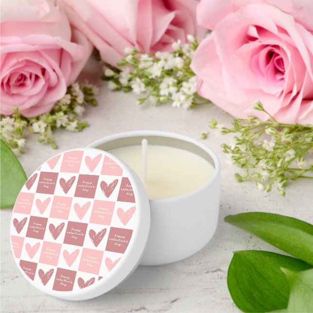 Happy Valentine's Day Cute Pink Hearts Pattern Mini Candle Favors (Insitu (Wedding))