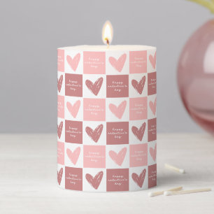 Happy Valentine's Day Cute Pink Hearts Pattern Pillar Candle
