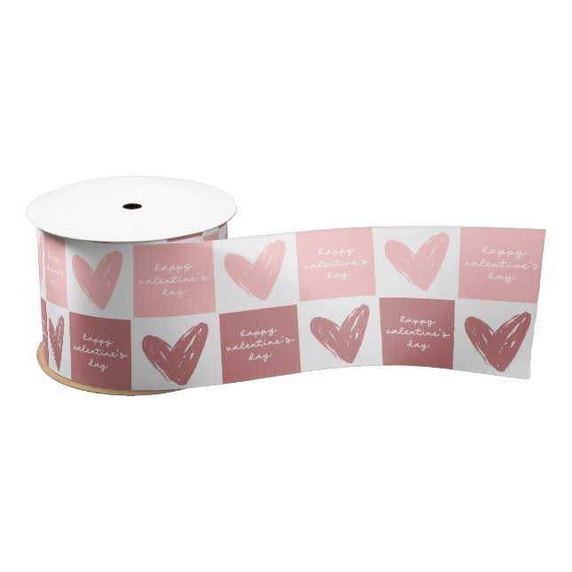 Happy Valentine's Day Cute Pink Hearts Pattern Satin Ribbon (Spool)
