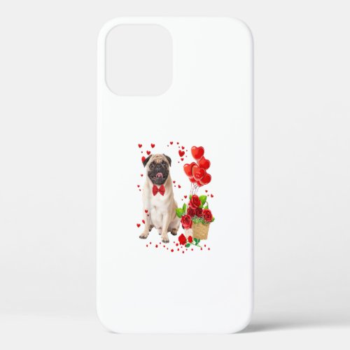Happy Valentines Day Cute Pug _ Heart Flowers Boys iPhone 12 Case