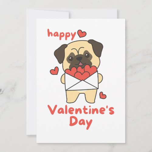 Happy Valentines Day cute Pug Holiday Card