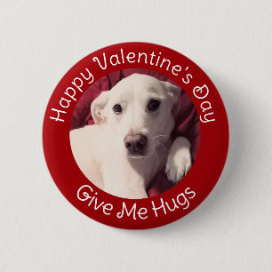 Happy Valentine's Day Cute Puppy Dog Photo Red Button