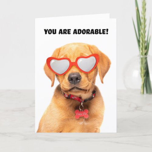 Happy Valentines Day Cute Puppy in Heart Glasses Holiday Card