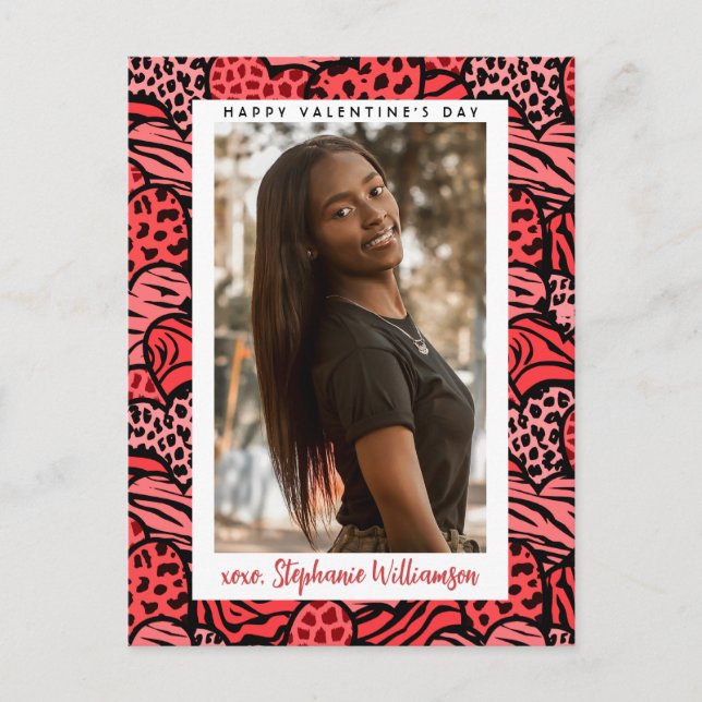 Happy Valentines Day Cute Red Jungle Hearts Photo Holiday Postcard (Front)