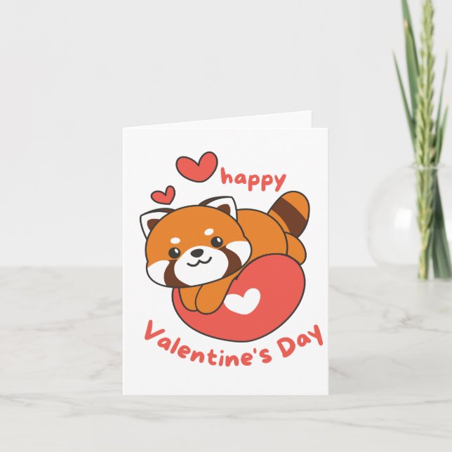 Happy Valentine's Day cute Red Panda Holiday Card (Front)