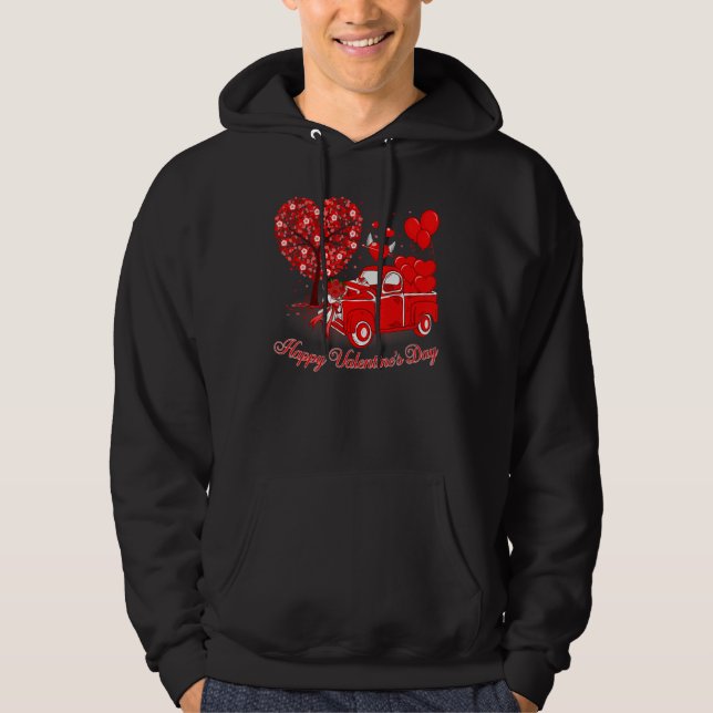 Happy Valentines Day Cute Red Truck Heart Matching Hoodie (Front)