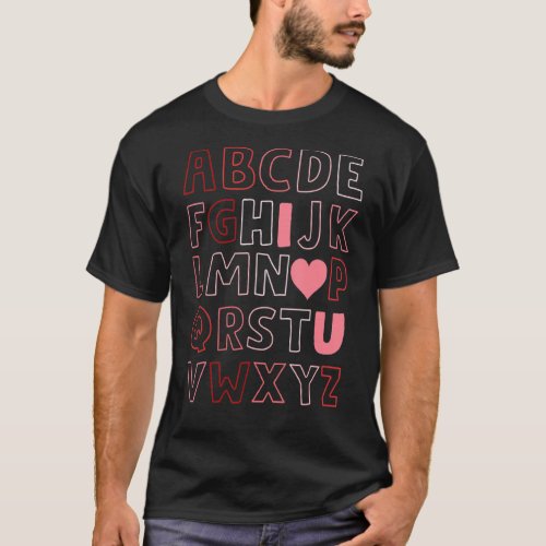 Happy Valentines Day Cute Retro Teacher Alphabet  T_Shirt