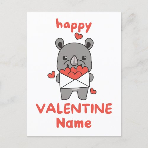 Happy Valentines Day cute Rhino Postcard