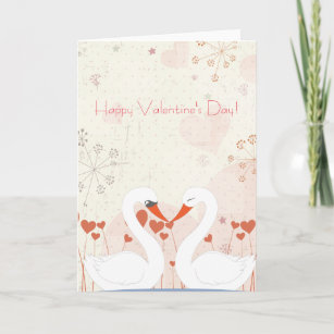 Happy Valentine's Day Cute Romantic Swans Holiday Card