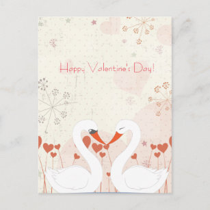 Happy Valentine's Day Cute Romantic Swans Holiday Postcard