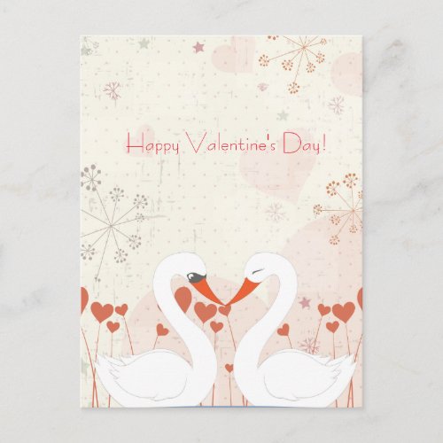 Happy Valentines Day Cute Romantic Swans Holiday Postcard