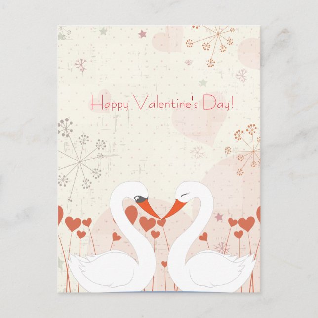 Happy Valentine's Day Cute Romantic Swans Holiday Postcard (Front)