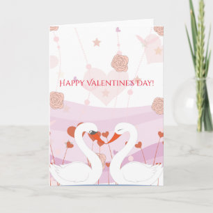 Happy Valentine's Day Cute Romantic Swans Roses Holiday Card