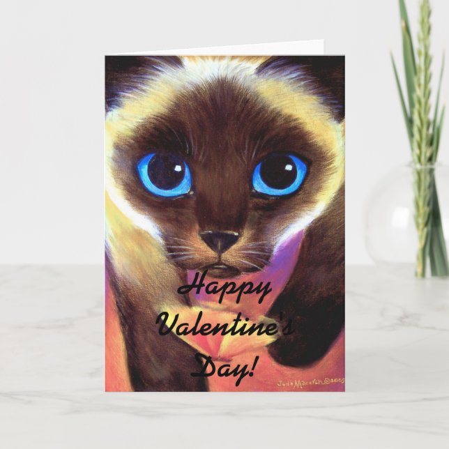 Happy Valentine's Day Cute Siamese Cat Playful Holiday Card (Front)