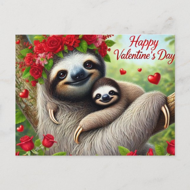 Happy Valentine's Day Cute Sloth  Postcard (Front)