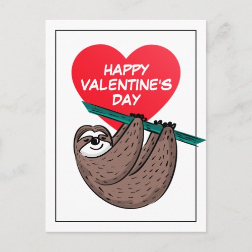 Happy Valentines Day  Cute Sloth Postcard